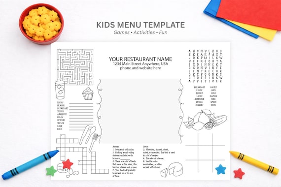 Printable Kid's Menu Template kid's menu printable menu activity menu kids activity party decor, party printable, activity sheet