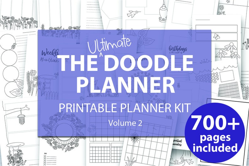 Printable Bullet Planner inserts kit: Doodle Planner Ult. Bundle, printable planner inserts, for crafters, for artists, adult coloring pages