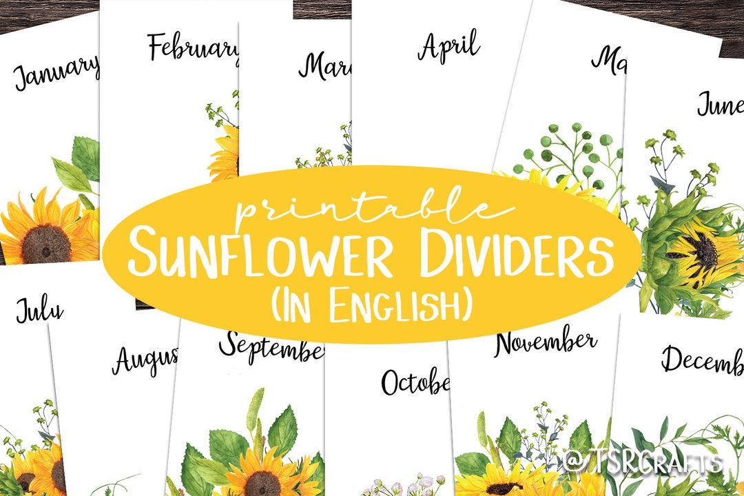 Printable Monthly Divider Inserts With Sunflowers in ENGLISH Planner ...