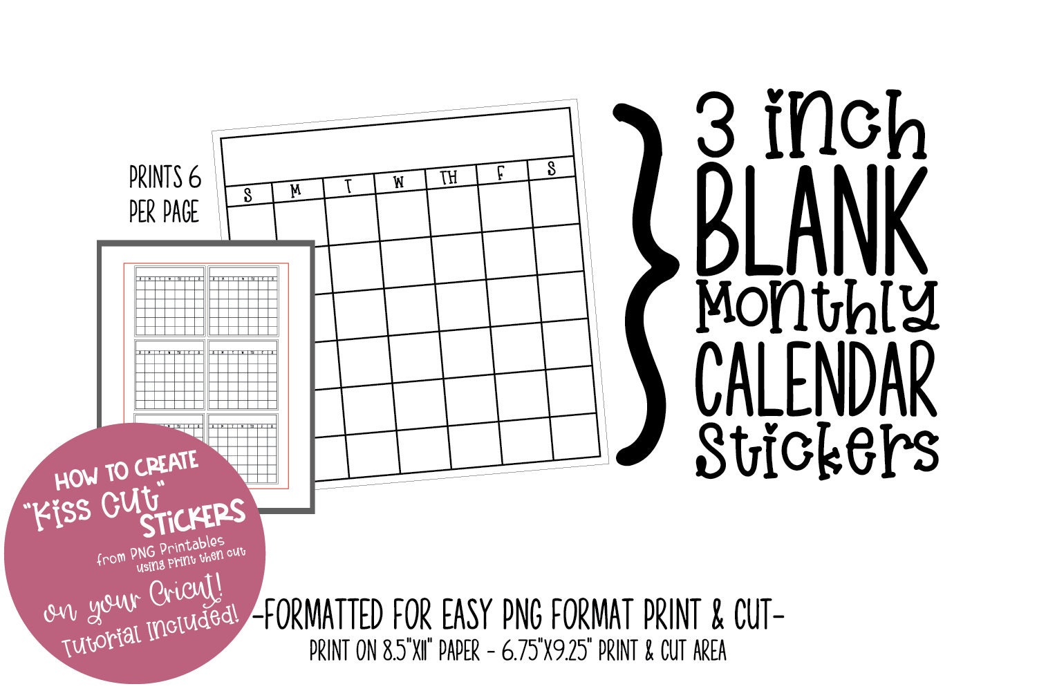 Calendar Stickers Printable Stickers mini blank calendar - Etsy Canada
