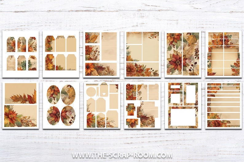 Printable Junk Journal Kit Autumn Fall Digital Papers Tags Stickers ...