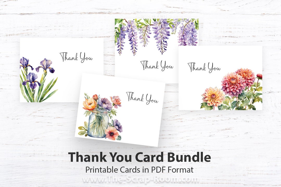 Printable Thank You Card Bundle: PDF Card, Floral Thank You Card ...