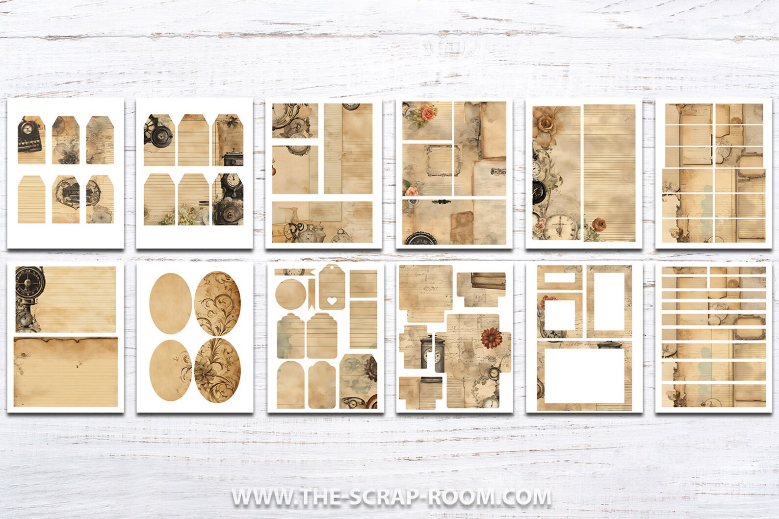 Printable Neutral Junk Journal Kit Antique Digital Paper Embellishments ...