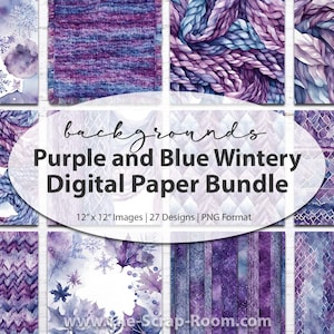 Printable Purple and Blue Winter Digital Paper Pack digital papers purple paper blue paper winter paper craft paper digital download