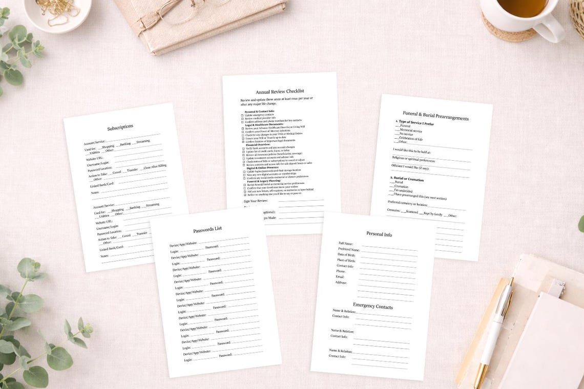End Work Book End of Life Printable Planner Bundle Legacy Planning Workbook Funeral ...