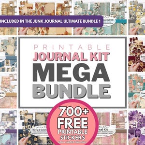 Printable Floral Junk Journal Kit Mega Bundle digital paper tag sticker fussy cut ephemera embellishment cottagecore download kit printable