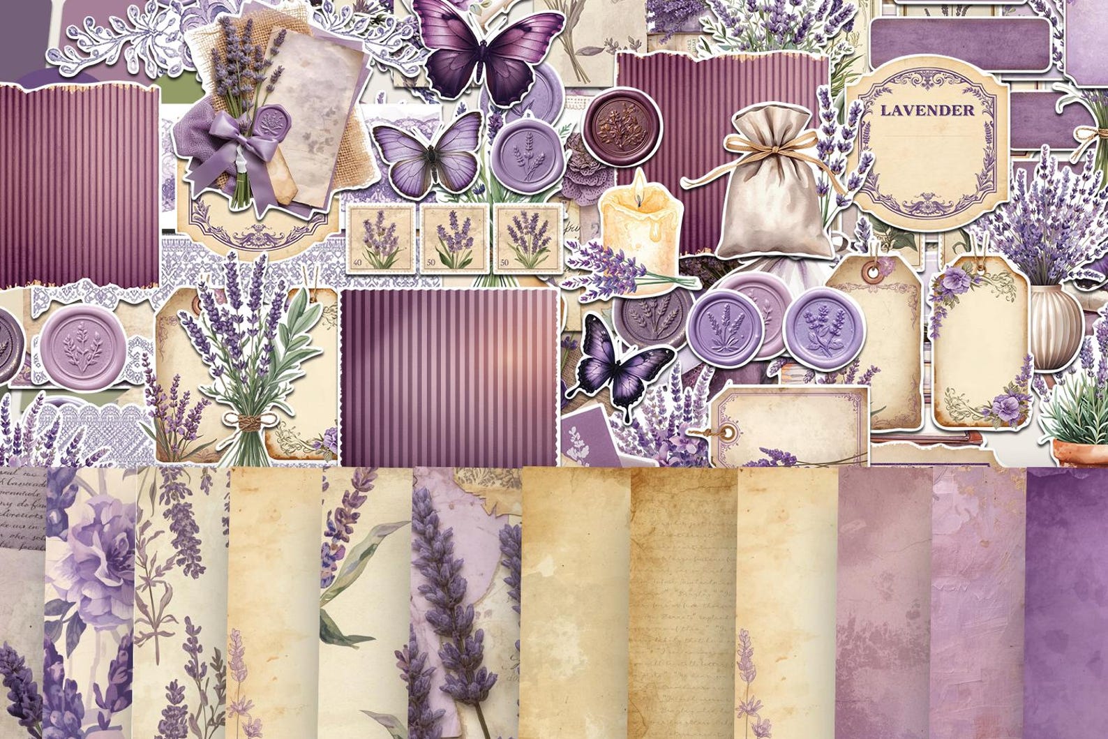 Lavender Junk Journal Kit Printable Purple Floral Ephemera Cottagecore ...