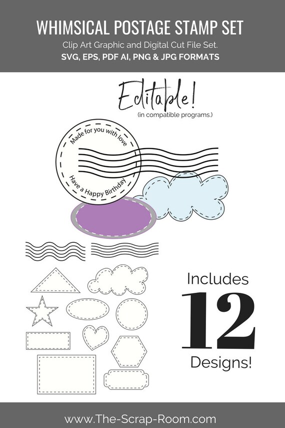 Whimsical Postage Stamp Digital Graphics Set Clip Art And Etsy