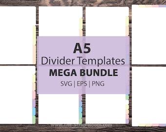 A5 Divider Templates DIGITAL dividers  5.8" × 8.3" divider tabs divider template planner dividers tab dividers  in png svg, pdf, eps