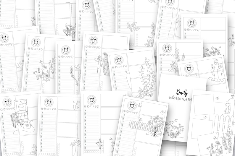 Printable Bullet Planner inserts kit: undated Doodle Planner Ult. Bundle, notion templates, adult coloring pages, templates, pages image 7
