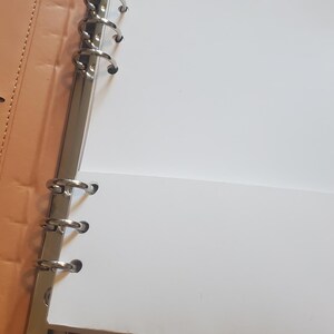 Puede incluir: Una agenda encuadernada en cuero marr&oacute;n con un anillo de encuadernaci&oacute;n plateado y divisores blancos. La agenda tiene varios bolsillos en el lado izquierdo.