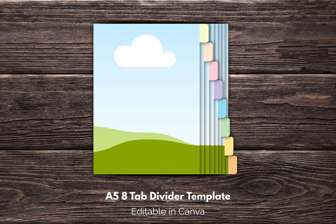 A5 Divider Template 8 Tab Digital Dividers Print & Cut Template
