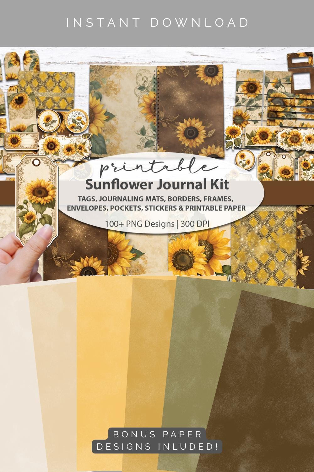 Sunflower Junk Journal Kit Printable Vintage Floral Ephemera ...