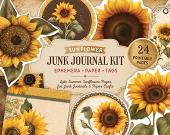Sunflower Junk Journal Kit Printable Vintage Floral Ephemera Cottagecore Journal Pages Farmhouse Paper Craft Kit