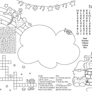 Plantilla de menú infantil imprimible, menú infantil, menú imprimible de la suerte, menú de actividades, actividades infantiles, decoración de fiestas, imprimible para fiestas, tema de la suerte