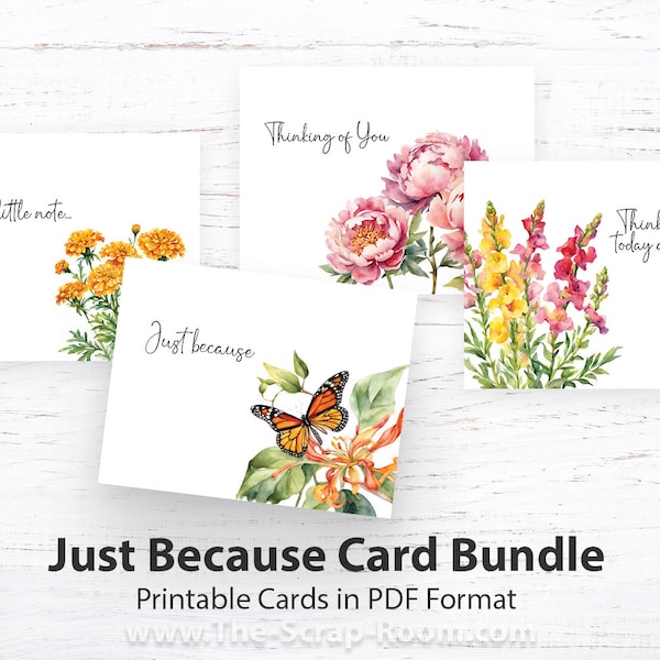 Druckbares „Just Because“-Kartenpaket: PDF „Thinking of you“-Karten, Blumenkarte, PDF-Karte, „Just Because“-Karten-Download, A2-Karte