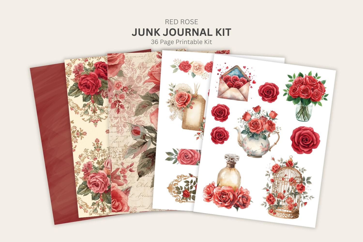 Rose Junk Journal Kit Printable Vintage Floral Ephemera Cottagecore ...