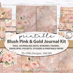 Printable Blush Pink and Gold Junk Journal Kit: Digital, Paper, Tags ...
