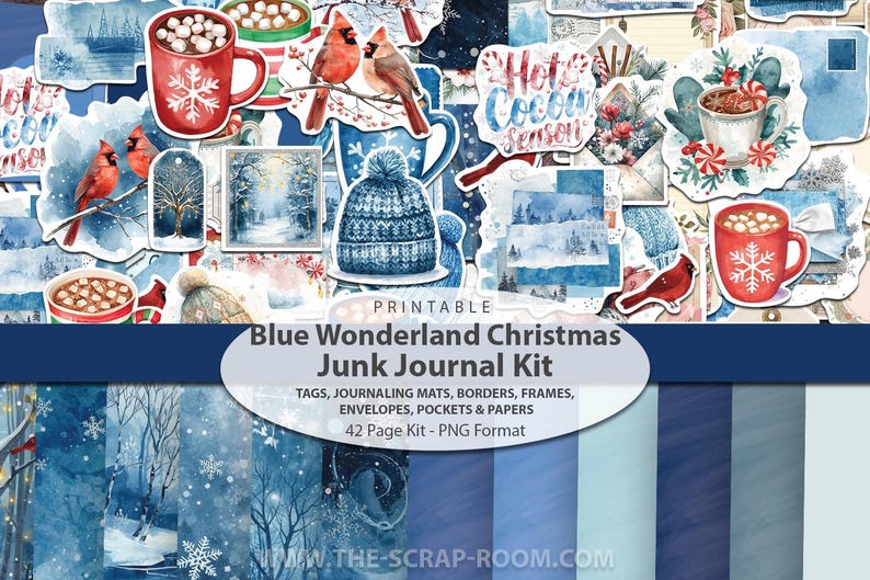 Blue Wonderland Christmas Junk Journal Kit Printable Winter Ephemera ...