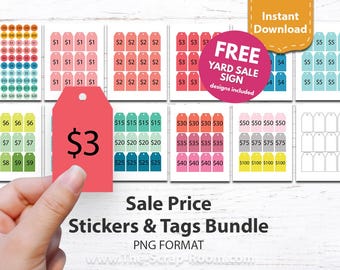 Garage Sale Price Stickers Price Tags Digital template bundle  print and cut digital bundle for yard sale estate sale garage sale PNG