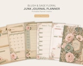 junk journal planner printable blush pink sage green floral planner pages vintage shabby chic junk journal style planner inserts PDF