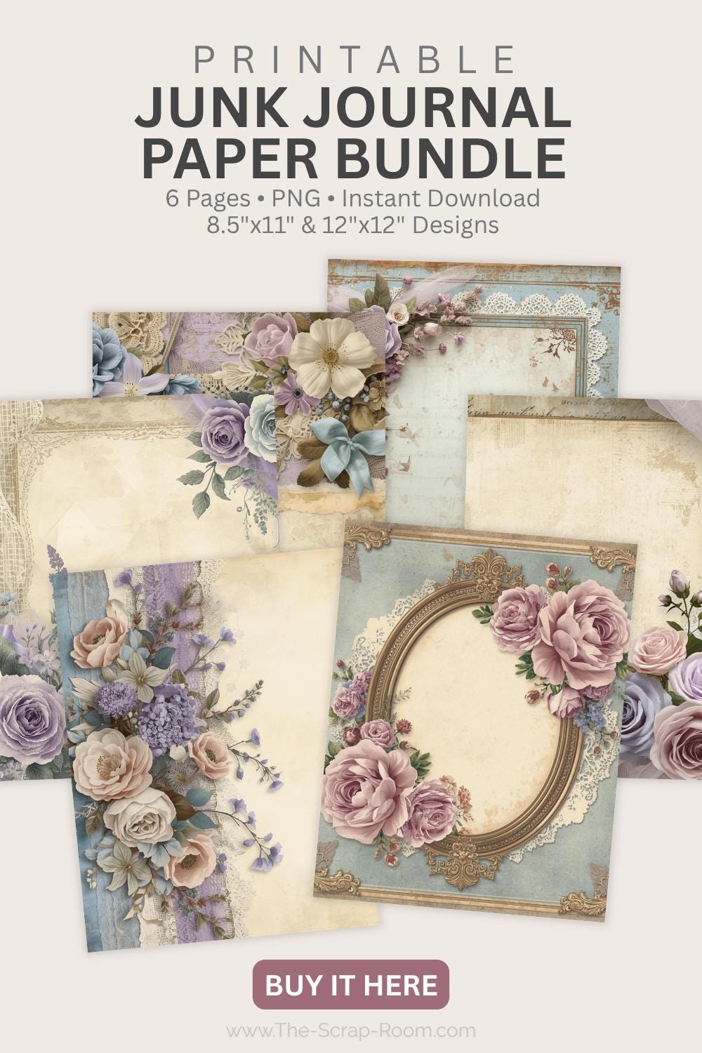 Blue Floral Journal Paper Printable Junk Journal Pages Vintage ...