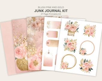 Printable Junk Journal Kit Blush Pink Vintage Ephemera Romantic Journal Pages Shabby Chic Paper Craft Collection