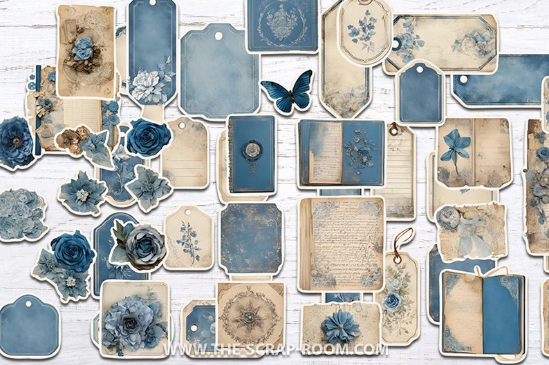 Blue Junk Journal Blue Ephemera Printable Journal Ephemera Kit Antique ...