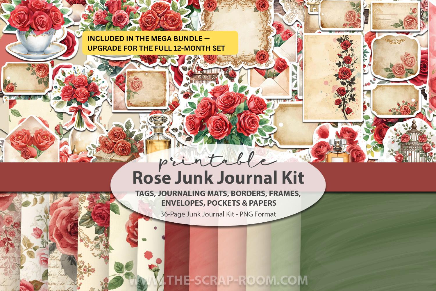 Rose Junk Journal Kit Printable Vintage Floral Ephemera Cottagecore ...