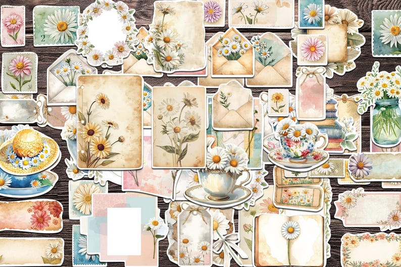 Daisy Junk Journal Kit Printable Floral Ephemera Cottagecore Journal ...