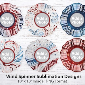 Photo Frame Wind Spinner Sublimation Designs PNG Hanging spinner Patriotic Decorations DIY gifts Red White & Blue American USA Designs