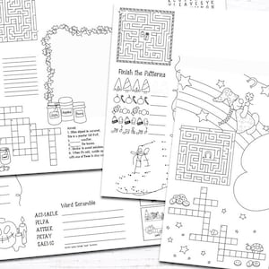 Modello di menu per bambini stampabile BUNDLE SET menu per bambini menu attività stampabile giochi per feste festa stampabile, foglio di attività 5 Design