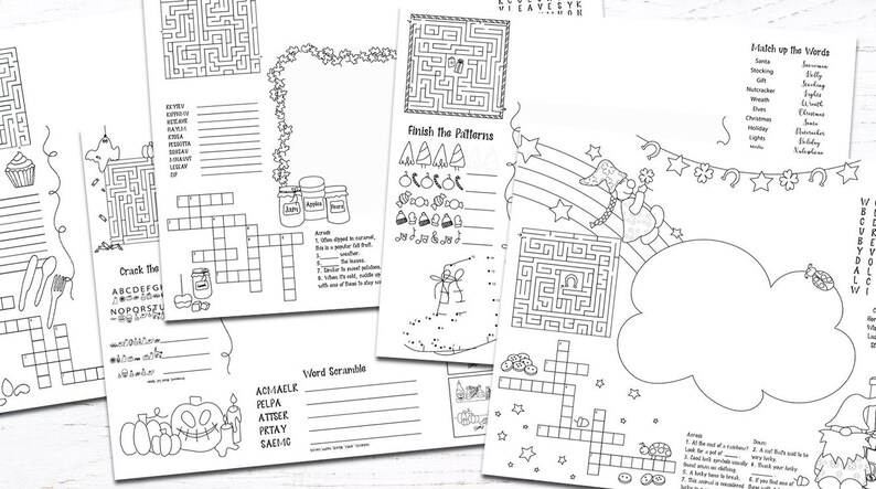 Printable Kid's Menu Template BUNDLE SET, kid's menu, printable menu, activity menu, party games, party printable, activity sheet: 5 Designs