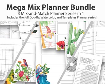 Printable Planner Inserts Mega Bundle - Digital Life Planner inserts to mix and match - planner pages from 3 digital planner series mega mix