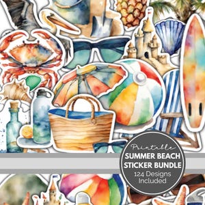 sticker bundle summer beach printable stickers for junk journal ocean themed sticker set printable summer ephemera for journaling scrapbook