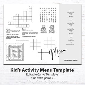 Menú infantil imprimible Plantilla EDITABLE (#2) menú infantil menú imprimible menú de actividades plantilla de menú infantil menú infantil para restaurante