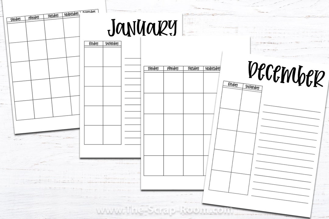 Printable Monthly Planner Inserts Set 1 2 Pages-undated Monthly ...