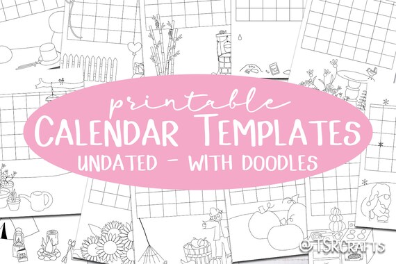 Printable Undated Calendar Templates With Doodles to Color in - Etsy
