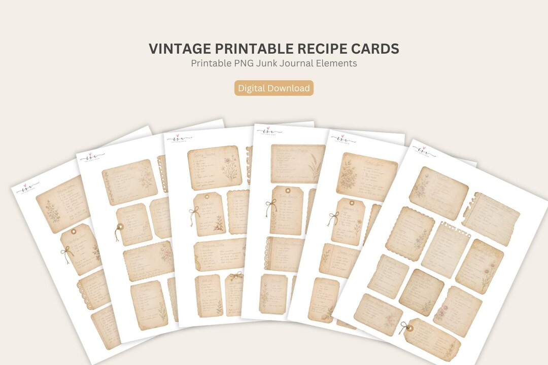 Printable Vintage Recipe Cards Junk Journal Printables Recipe Card ...