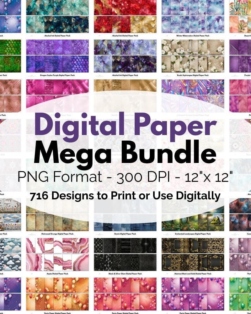 Digital Paper Pack Mega Bundle 1 Backgrounds Textures Printable Paper ...