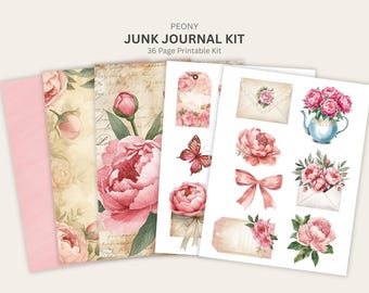Pink Peony Floral Junk Journal Kit Printable Vintage Floral Ephemera Cottagecore Paper Craft Collection