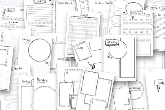 Printable Planner Bundle Planner Inserts Printable Undated Planner Daily Weekly Monthly Planner Cute Doodle Planner Pages