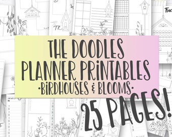 Coloring Book Printable Planner Inserts - The Doodle Journal Series - Birdhouses & Blooms