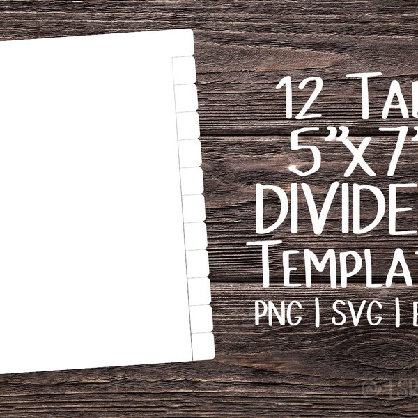 5"x7" Divider Digital Template, 12 tabs - Print & Cut set of 5x7 dividers with 12 tabs - blank divider template in svg, pdf, eps