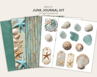 Kit imprimible para diario basura, kit de diario basura de playa, páginas de diario basura de verano, papeles imprimibles para álbum de recortes, kit de recuerdos de playa, páginas para diario basura