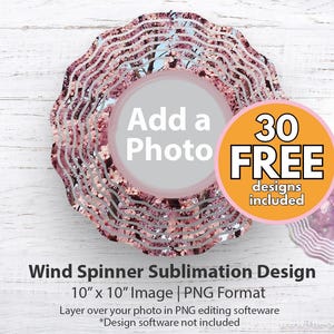 Photo Frame Wind Spinner Sublimation Design PNG Hanging spinner wind spinner png garden gifts gifts for her Cherry Blossom design