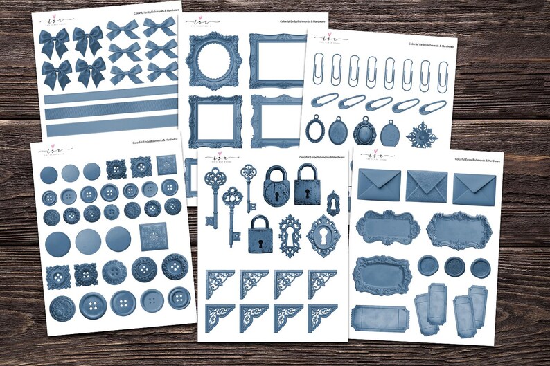 Blue Embellishments Bundle Printable Junk Journal Ephemera Vintage ...