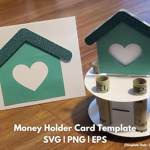 Modelo de cartão de dinheiro 3D, porta-dinheiro em formato de casa, cartão svg, modelo de cartão de presente de casa para Cricut, cartão de presente DIY svg, arquivo svg de cartão de dinheiro