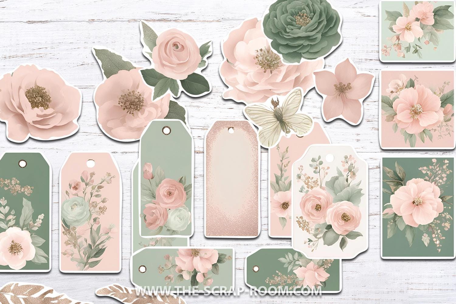 Blush Sage Junk Journal Kit Shabby Chic Ephemera Printable Cottage ...