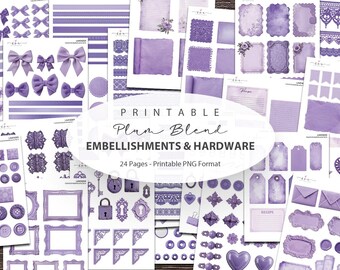 Purple Junk Journal Kit Printable Ephemera Digital Paper Bundle Scrapbook Embellishment Junk Journal Supplies Color Kit Plum Blend